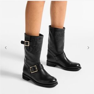 JIMMY CHOO Edgy Black Leather Moto  Ankle Boot Size 7